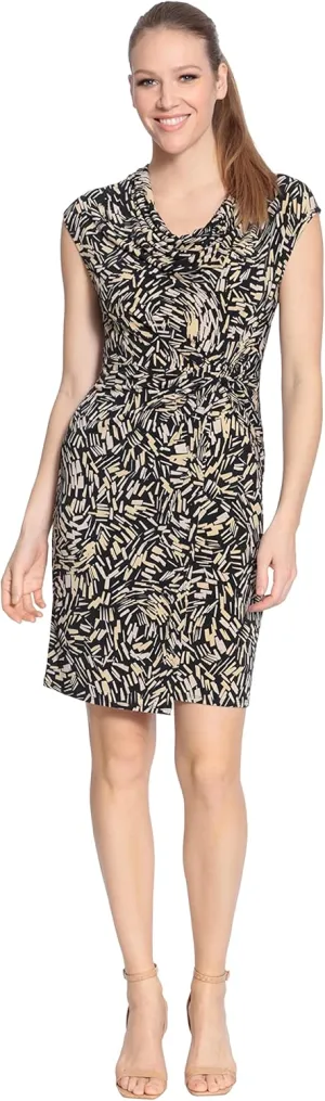 London Times Women's Cowl Neck Side Twist Jersey Dress