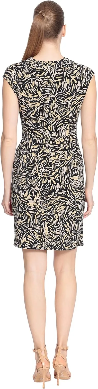 London Times Women's Cowl Neck Side Twist Jersey Dress
