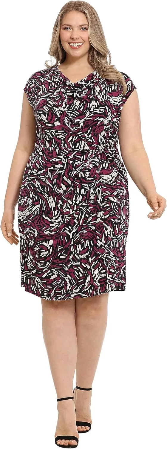 London Times Women's Cowl Neck Side Twist Jersey Dress