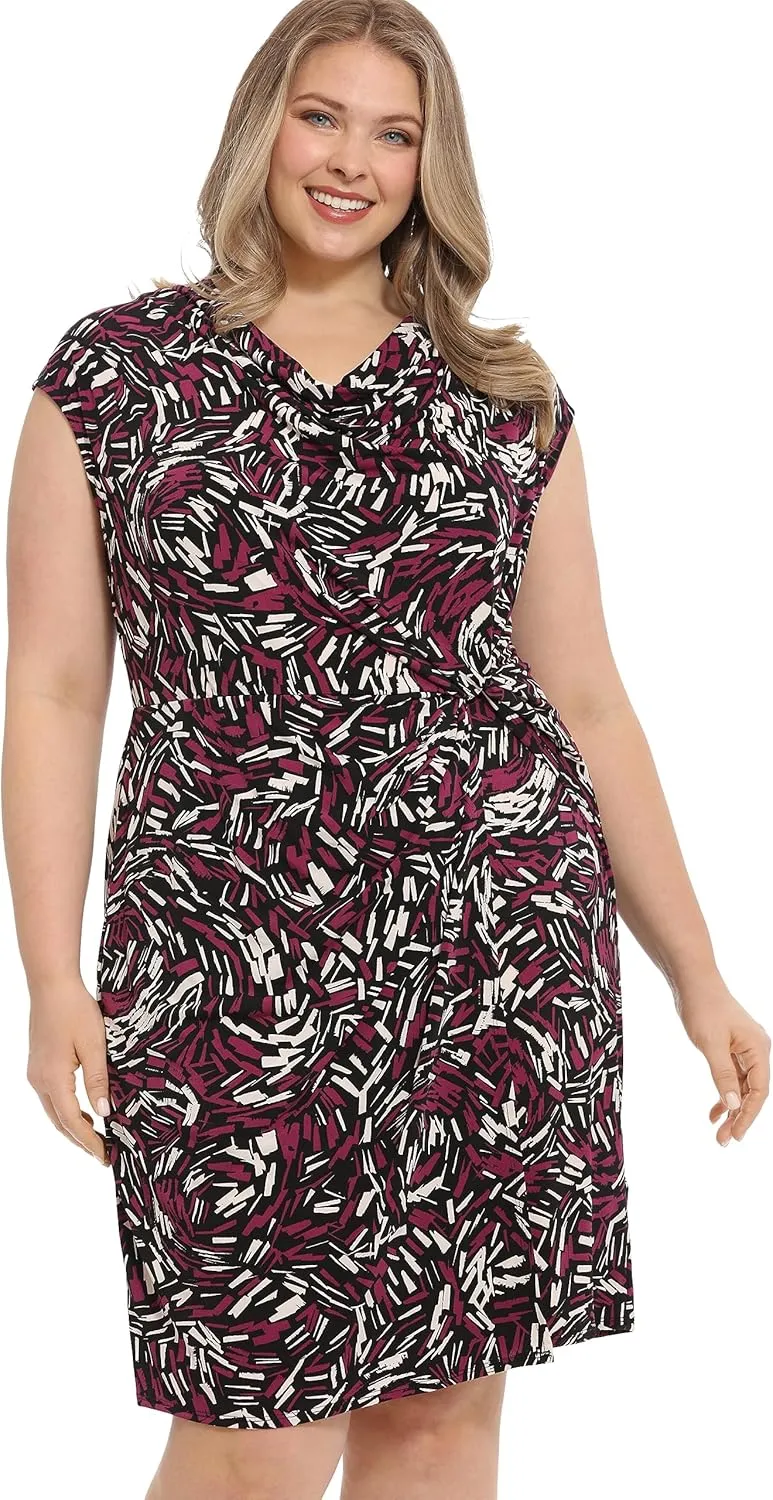 London Times Women's Cowl Neck Side Twist Jersey Dress