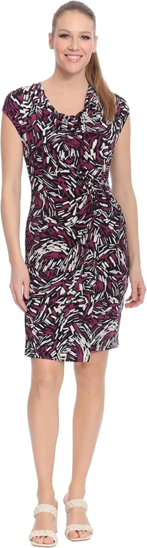 London Times Women's Cowl Neck Side Twist Jersey Dress