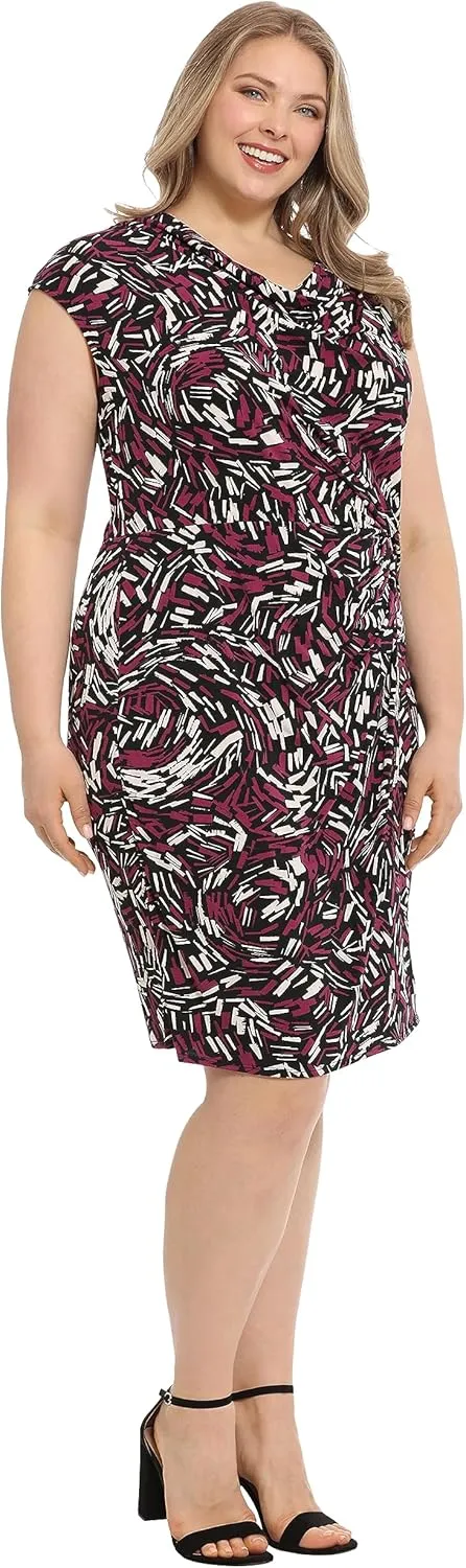 London Times Women's Cowl Neck Side Twist Jersey Dress