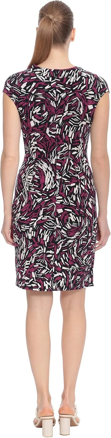 London Times Women's Cowl Neck Side Twist Jersey Dress