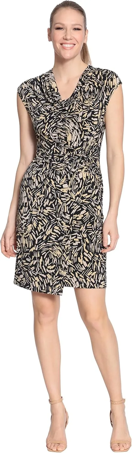 London Times Women's Cowl Neck Side Twist Jersey Dress