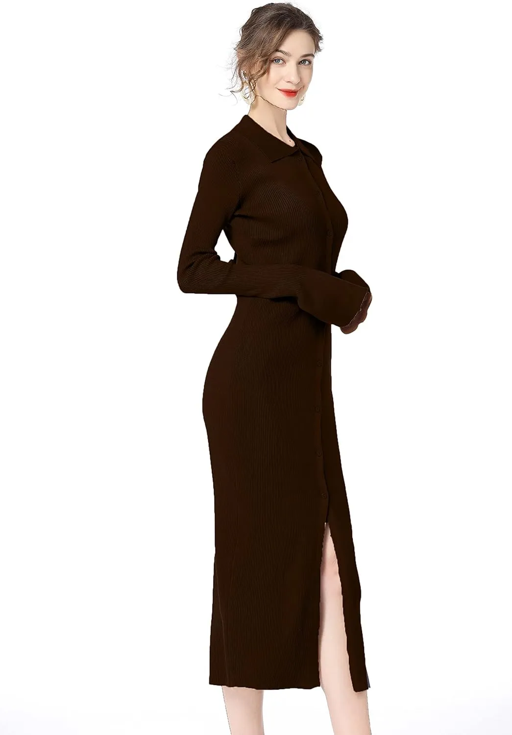 Long sweater dress for women Bodycon Sweater Dresses Botton Down Slim fit Cardigan dress Knit Sweater Dresses