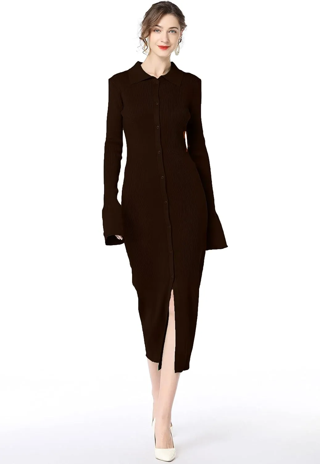 Long sweater dress for women Bodycon Sweater Dresses Botton Down Slim fit Cardigan dress Knit Sweater Dresses