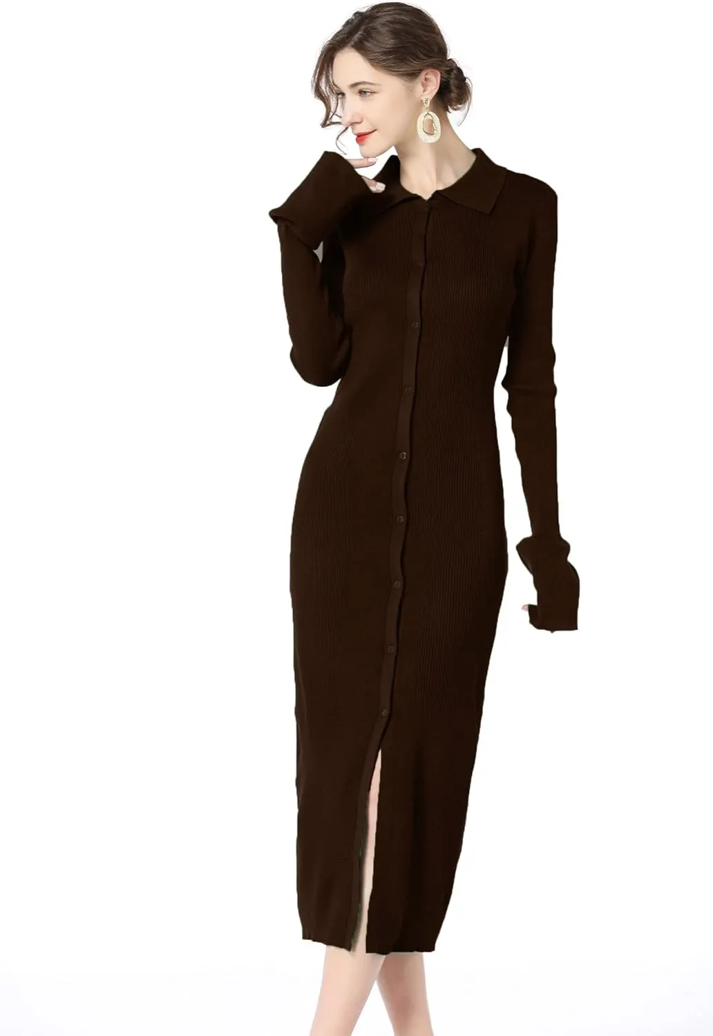 Long sweater dress for women Bodycon Sweater Dresses Botton Down Slim fit Cardigan dress Knit Sweater Dresses