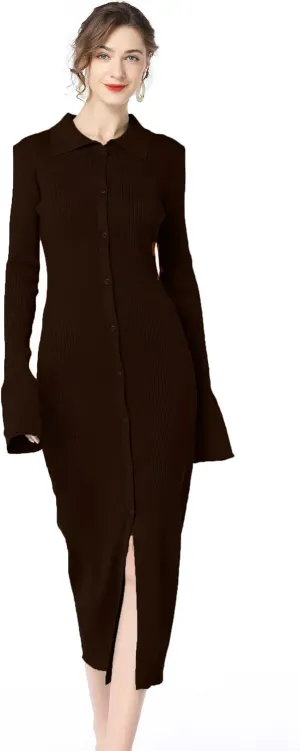 Long sweater dress for women Bodycon Sweater Dresses Botton Down Slim fit Cardigan dress Knit Sweater Dresses
