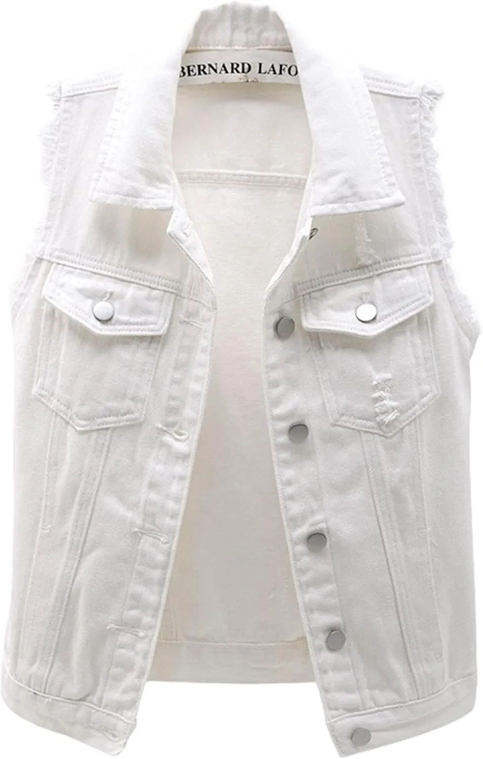 loveimgs Women's Fashion Sleeveless Regular Fit Lightweight Button Front Candy Color Ripped Denim Vest Jacket Pockets