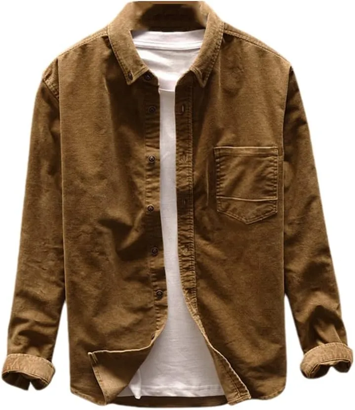 Men's Cotton Linen Shirt Long Sleeve Casual Slim Mandarin Collar Shirt Summer Beach Shirt
