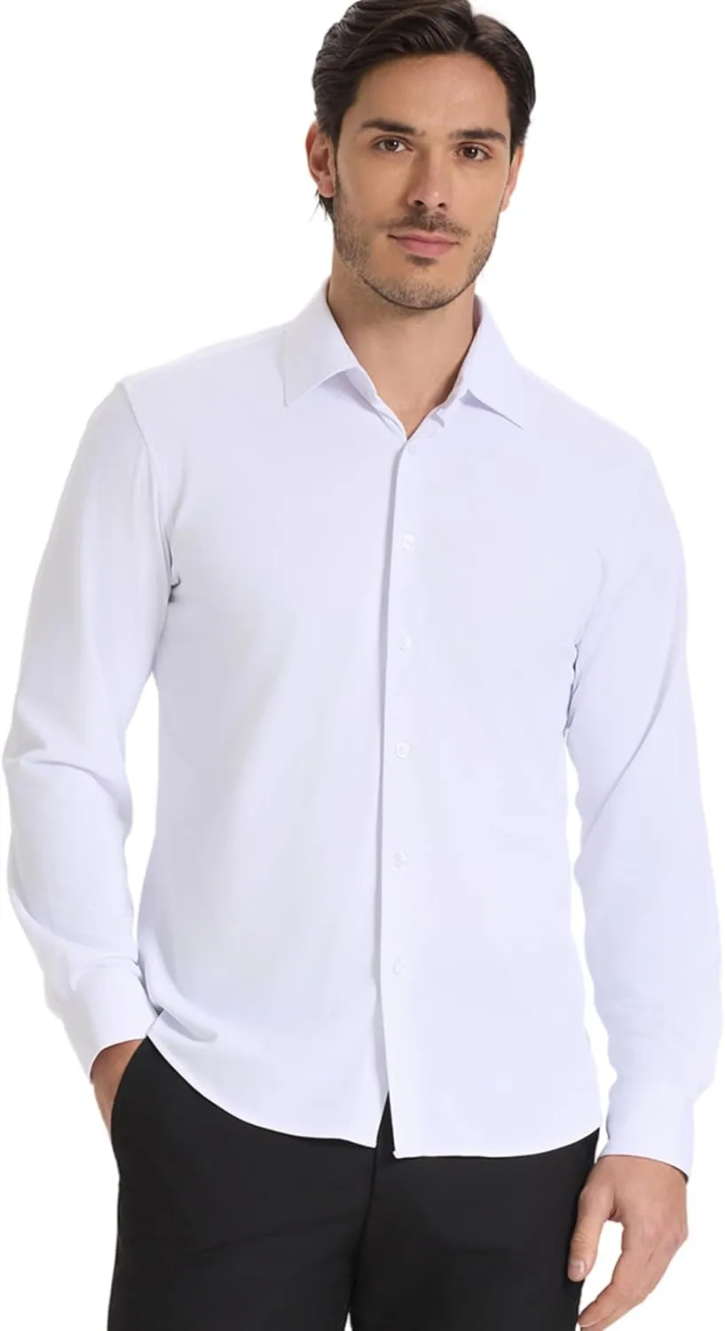 Mens Dress Shirt Wrinkle Free Knit Button Down Shirt Long Sleeve Business Shirt