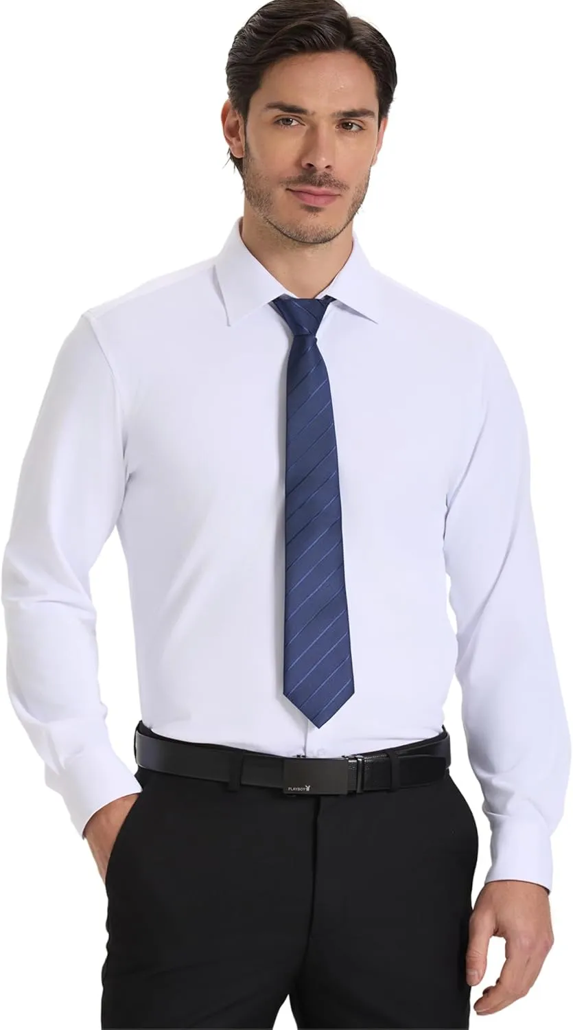 Mens Dress Shirt Wrinkle Free Knit Button Down Shirt Long Sleeve Business Shirt