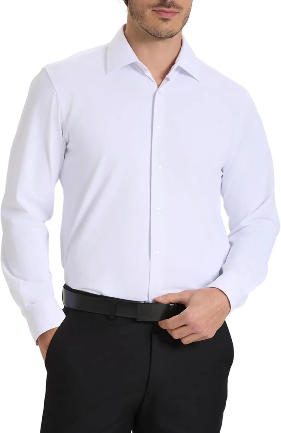 Mens Dress Shirt Wrinkle Free Knit Button Down Shirt Long Sleeve Business Shirt