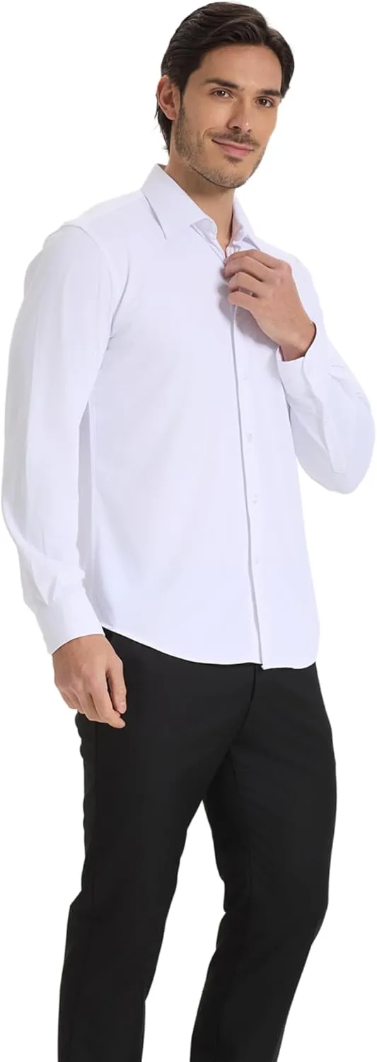 Mens Dress Shirt Wrinkle Free Knit Button Down Shirt Long Sleeve Business Shirt