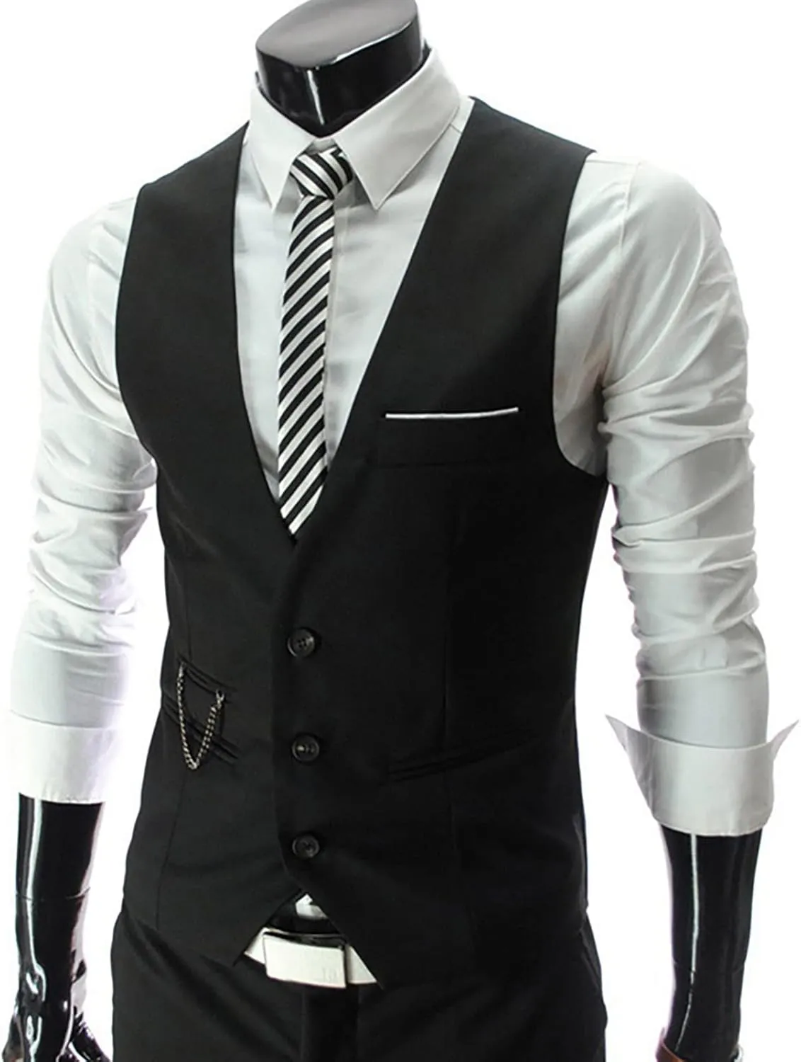 Men's Formal Suit Vest Slim Fit Casual Business Dress Waistcoat Vest V Neck Sleeveless Slim Jacket Vest