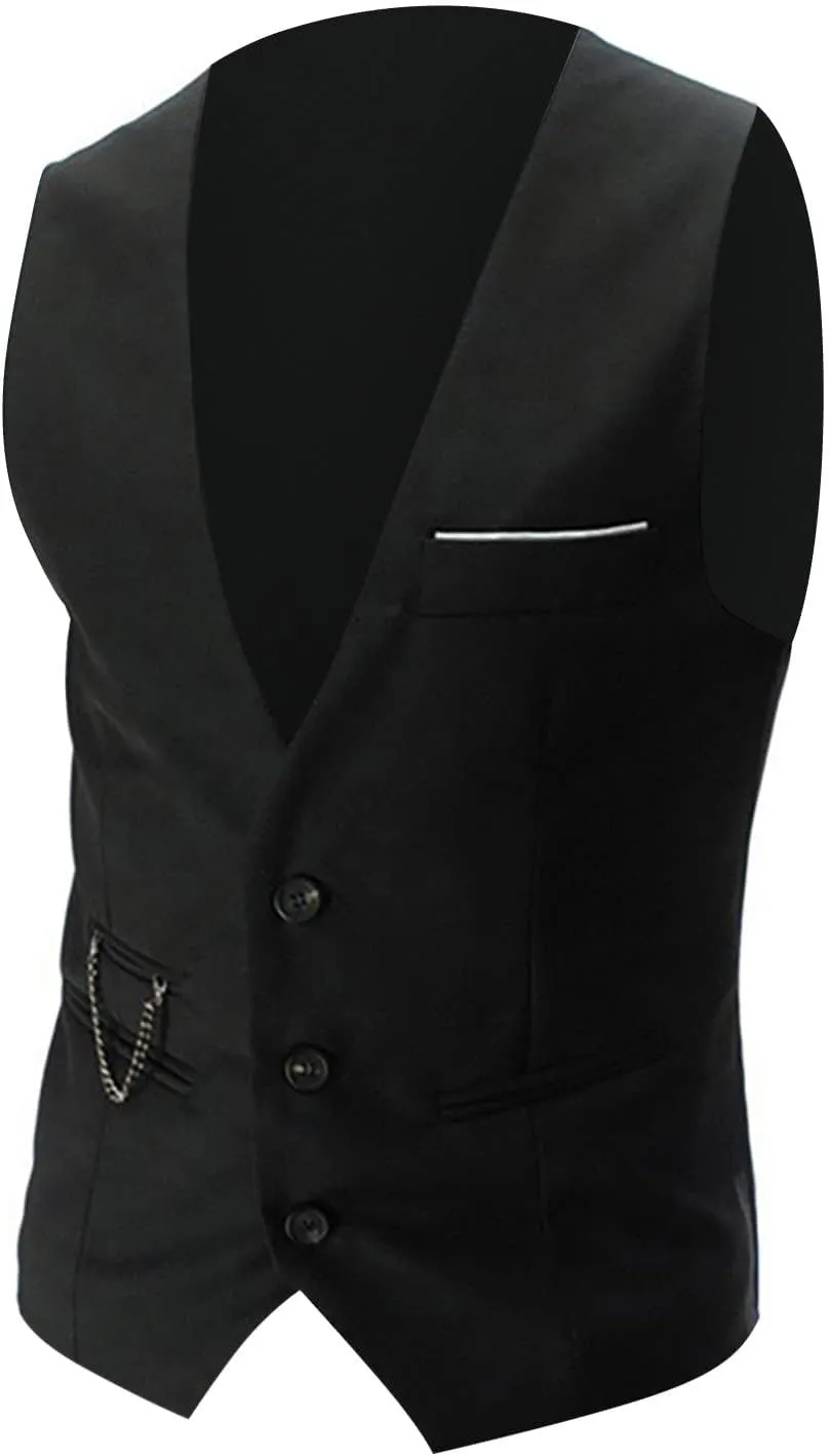 Men's Formal Suit Vest Slim Fit Casual Business Dress Waistcoat Vest V Neck Sleeveless Slim Jacket Vest