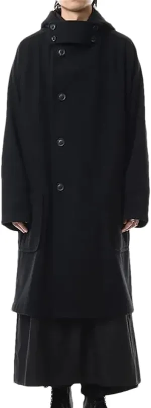 Men's Single Breasted Trench Coat Dark Medium Length Hooded Long Large Size Loose Coat