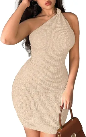 Narecte Women's Bodycon Mini Dress One Shoulder Sexy Club Dress Womens Cocktail Dress Party Short Dress for Women