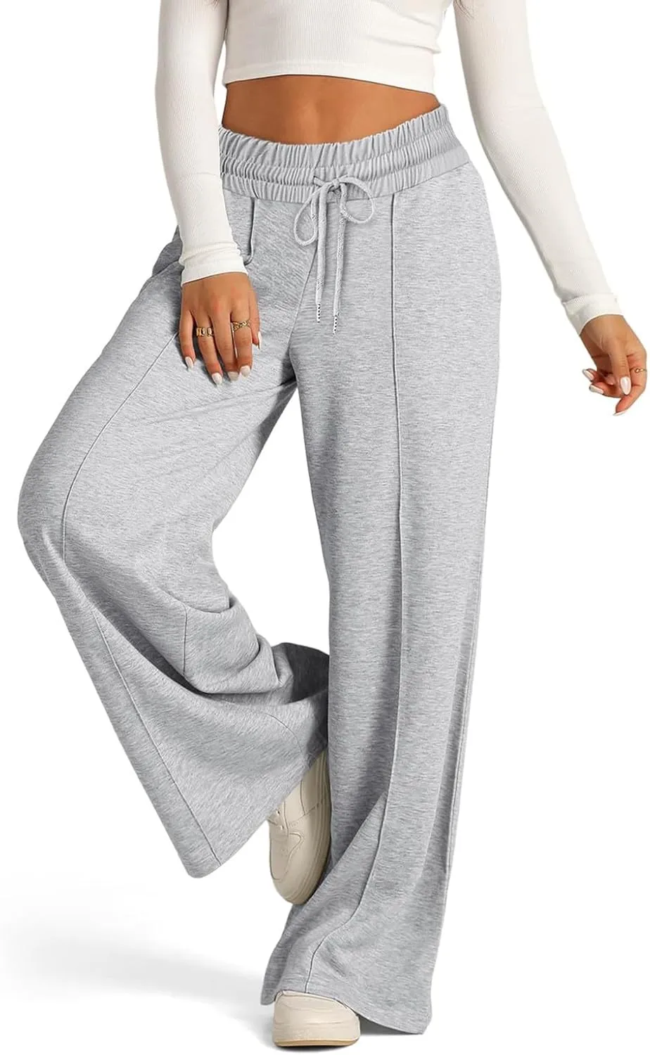 Oversized Wide Leg Sweatpants Women Elastic Drawstring Straight Leg Sweatpants Low Waisted Baggy Lounge Pants Pocket