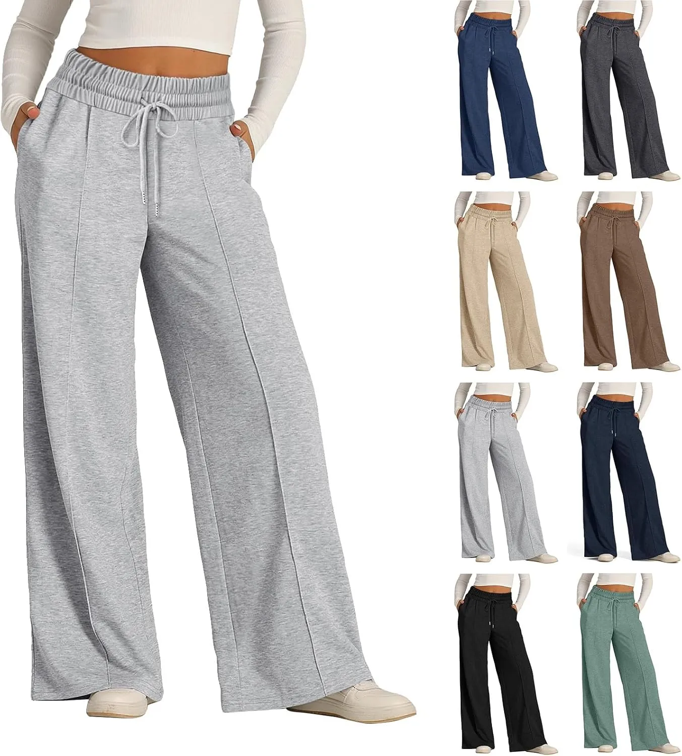 Oversized Wide Leg Sweatpants Women Elastic Drawstring Straight Leg Sweatpants Low Waisted Baggy Lounge Pants Pocket