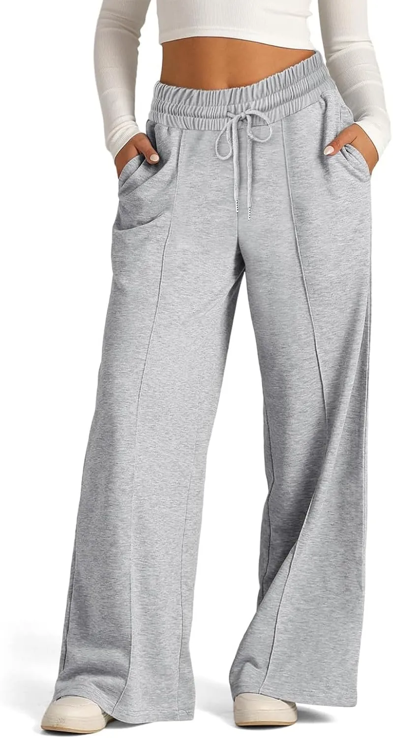 Oversized Wide Leg Sweatpants Women Elastic Drawstring Straight Leg Sweatpants Low Waisted Baggy Lounge Pants Pocket