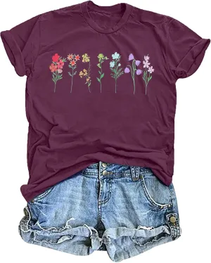 Pride T Shirt for Women Wildflowers Rainbow Shirt Floral LGBTQ T-Shirt Vintage Flowers Graphic Tees Tops