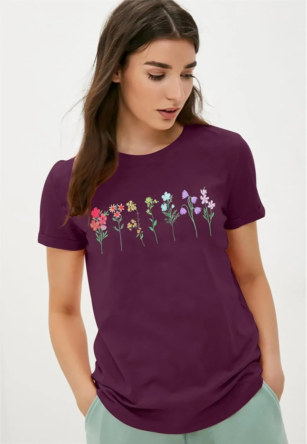 Pride T Shirt for Women Wildflowers Rainbow Shirt Floral LGBTQ T-Shirt Vintage Flowers Graphic Tees Tops