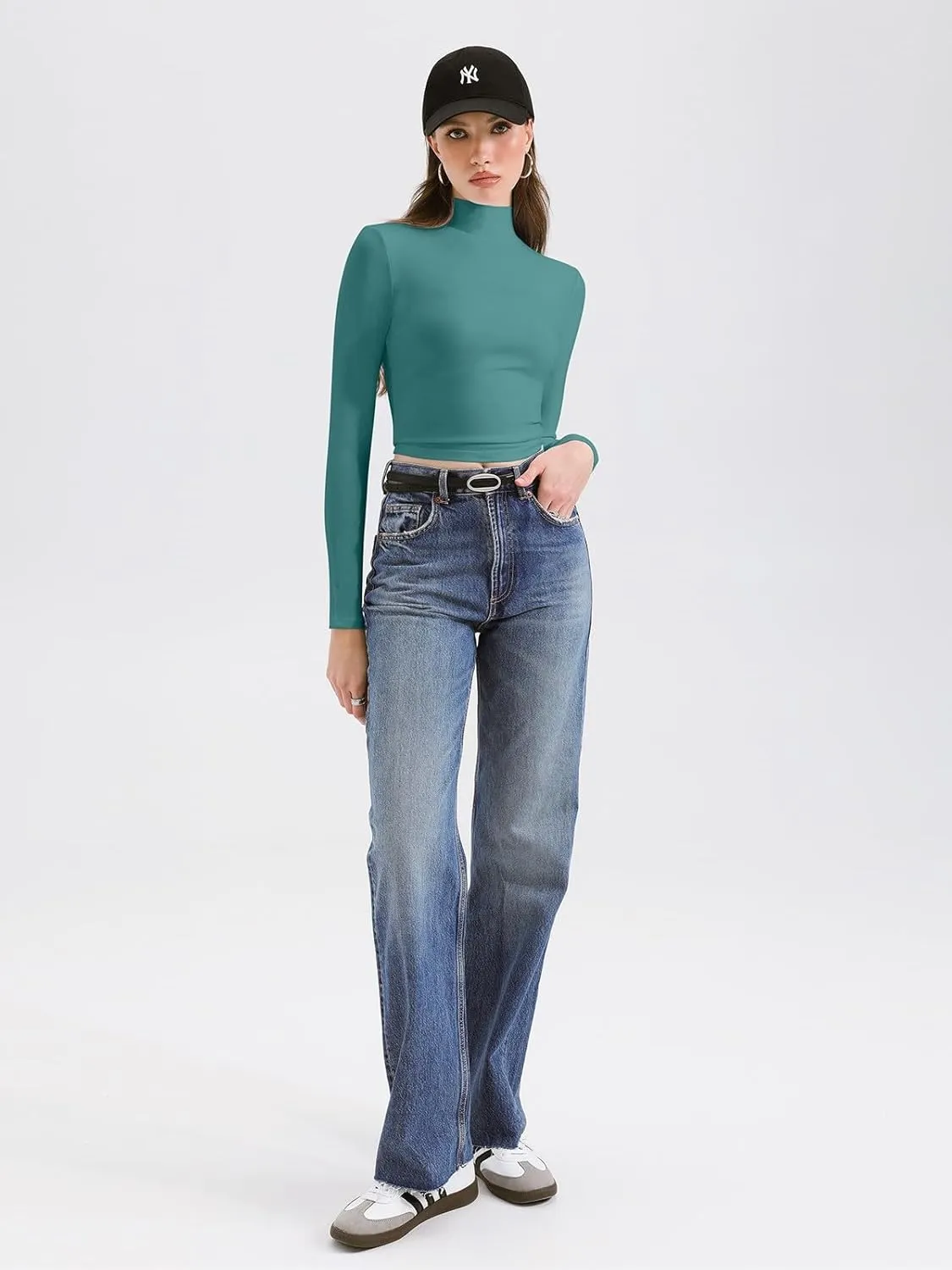 REORIA Women's Basic Cute Mock Turtleneck Long Sleeve Ribbed Tight Tshirts Crop Tops