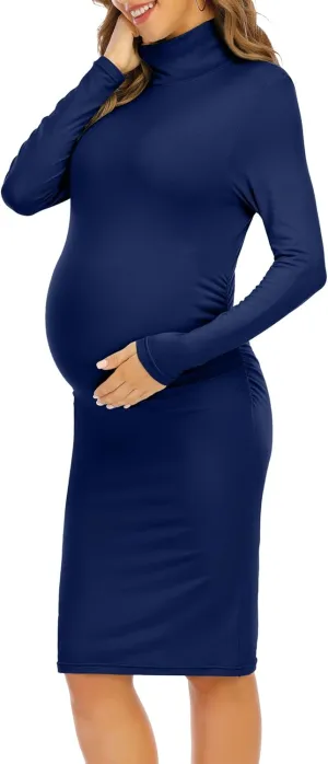 Rheane Turtleneck Maternity Dress, Pregnancy Dress for Fall & Winter; Maternity Sweater Dress for Baby Shower, Christmas