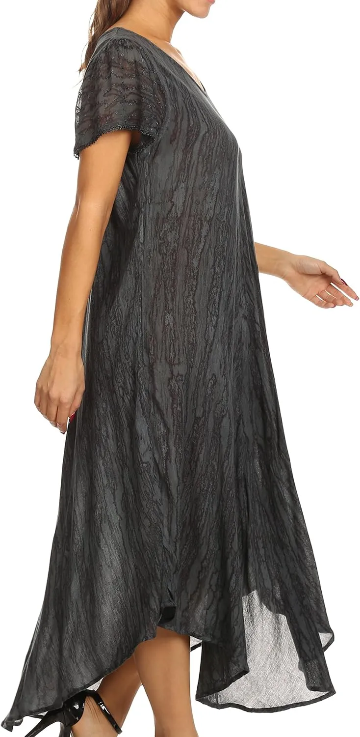 Sakkas Faye Cap Sleeved Rayon Caftan Cover Up Dress