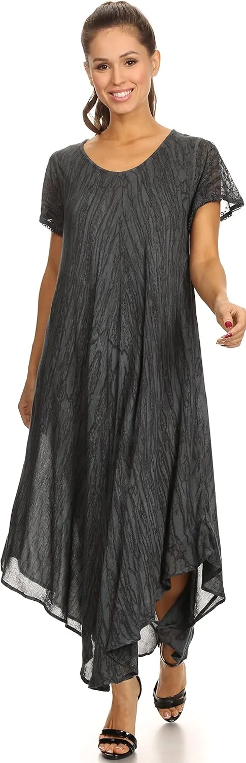 Sakkas Faye Cap Sleeved Rayon Caftan Cover Up Dress