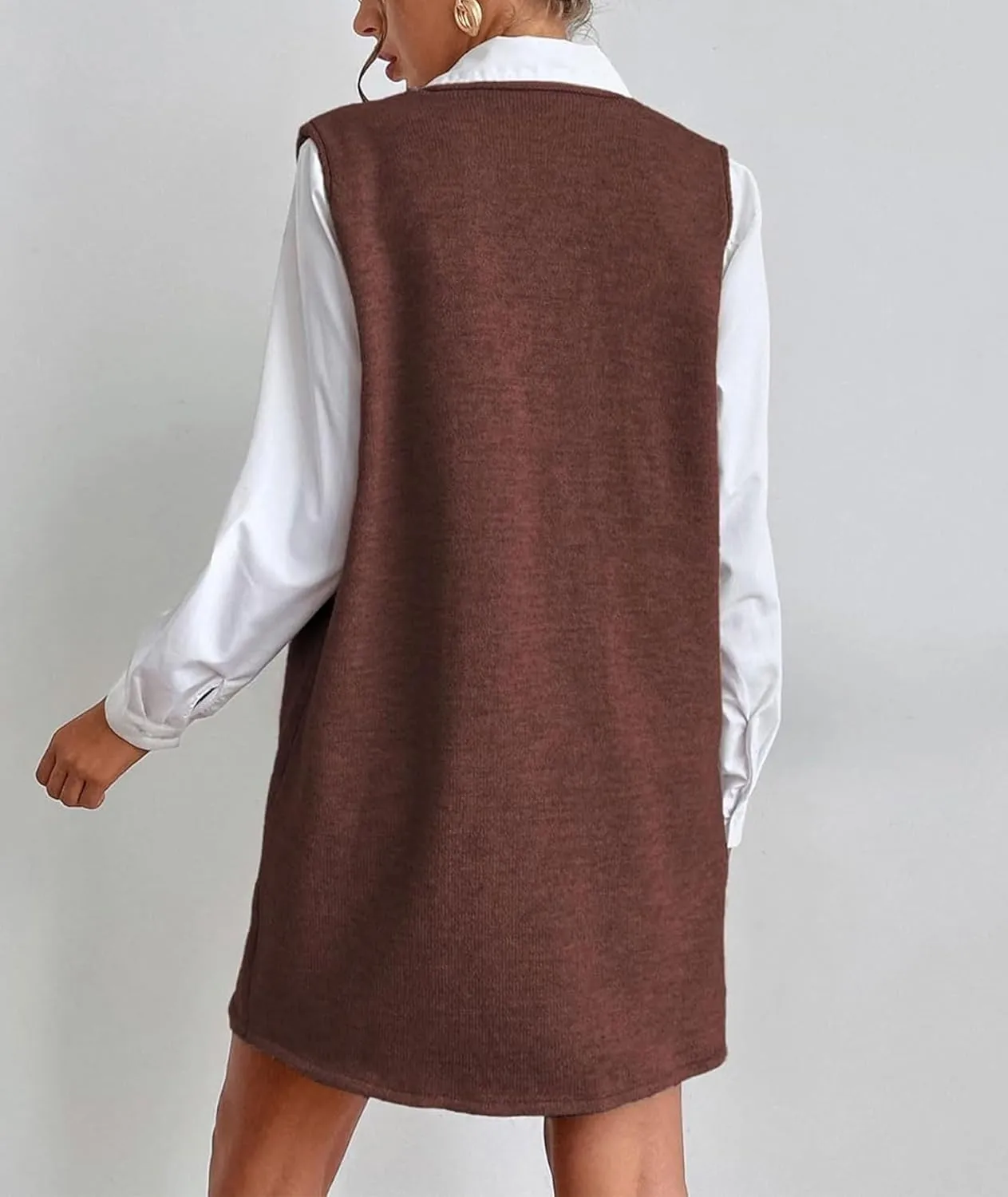 SEMATOMALA Women's Long Sweater Vest Overall Dress Oversized V Neck Sleeveless Spring Knit Shirt Short Dress