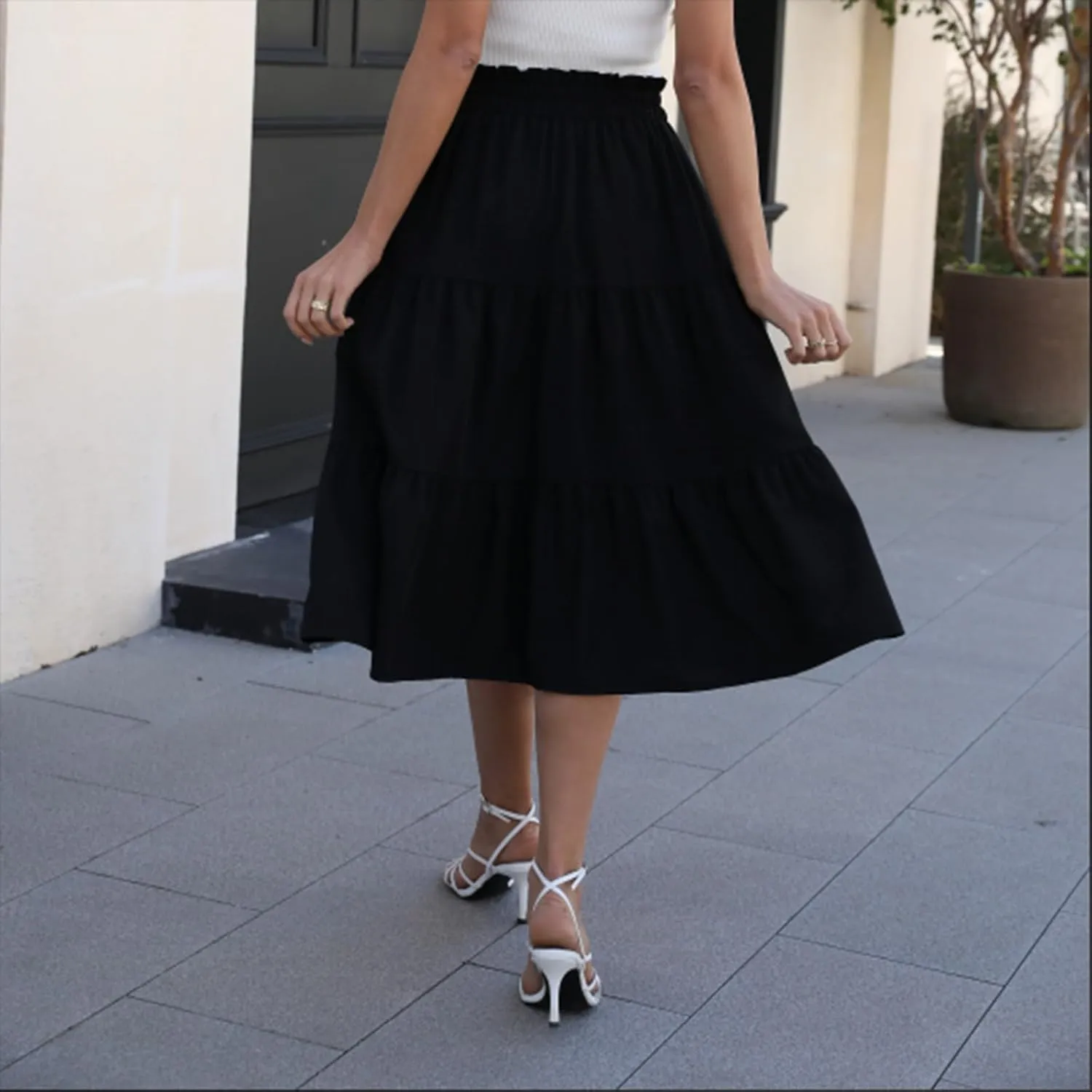 Skirts for Women Summer Flowy Tiered Elastic High Waisted Vacation Skirt A-Line Swing Long Floral Midi Skirts