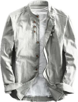 Soulona Shirt, Premium Soft Linen Japan Style Shirt, Casual Long Sleeve Stand Collar Shirt, Vintage Button Shirts