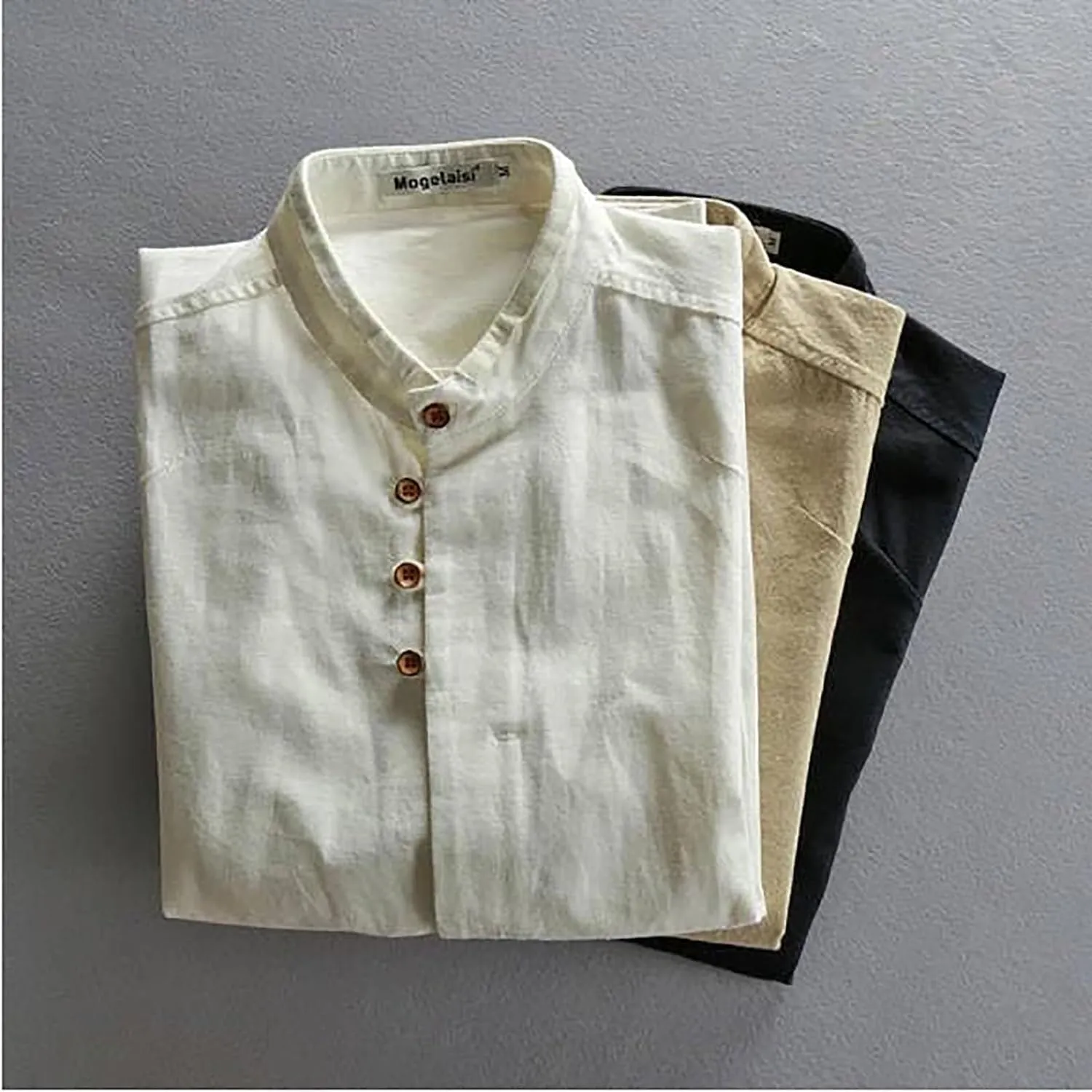 Soulona Shirt, Premium Soft Linen Japan Style Shirt, Casual Long Sleeve Stand Collar Shirt, Vintage Button Shirts