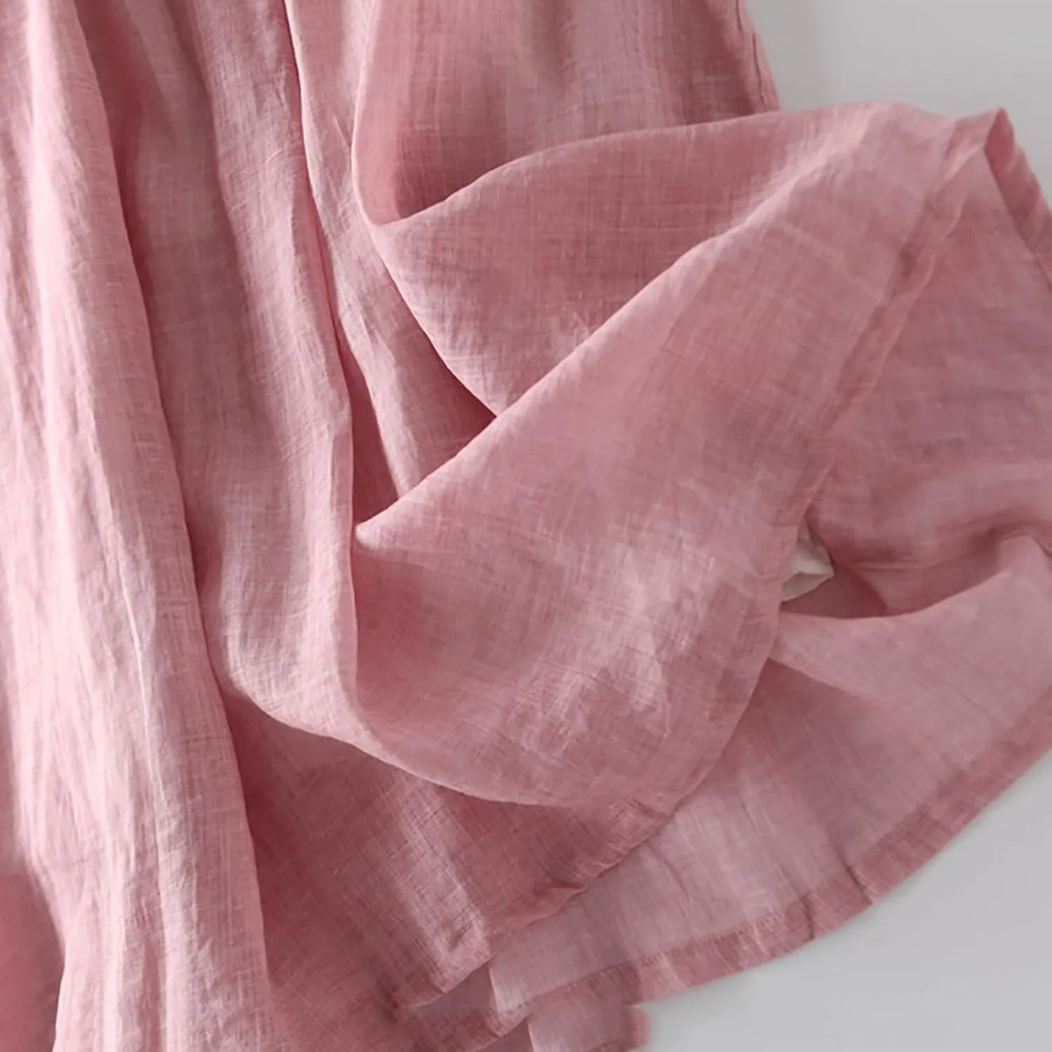 Summer Cotton Linen Shirt Dresses for Women Elbow Sleeve Pleated Crew Neck High Waist Comfy Casual Long Maxi Dresses