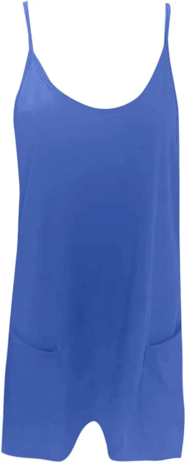 Summer Dresses Shirt for Women Sleeveless Mini V Neck Dress Spaghetti Strap Sundress Athletic Short Dress With Pockets