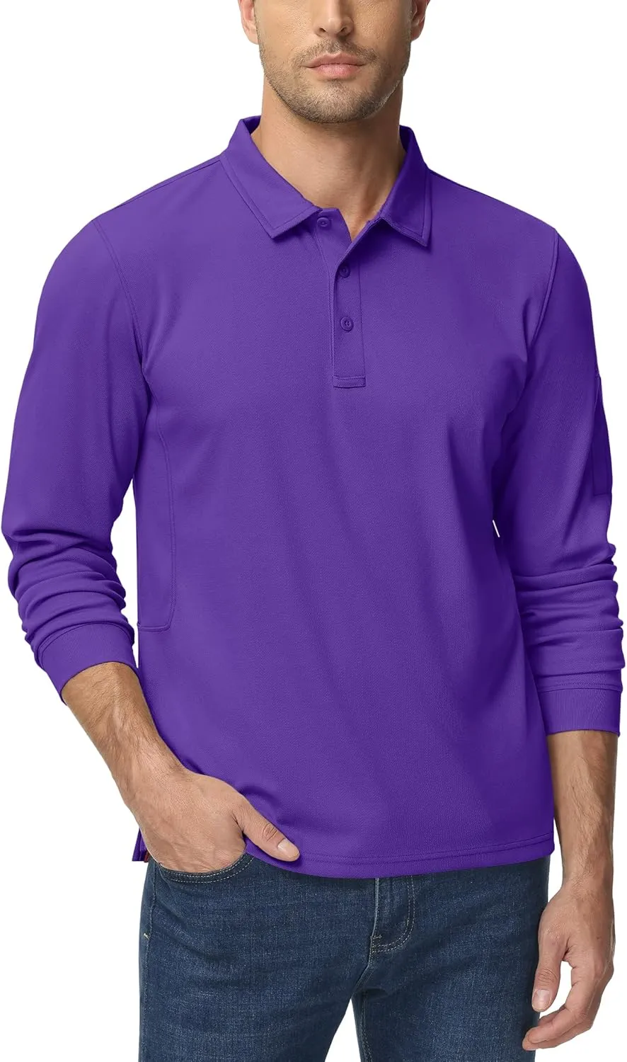 TACVASEN Men's Polo Shirts Long Sleeve Quick Dry Shirt Performance Tactical Shirts Golf Shirt Casual Outdoor Work Shirt