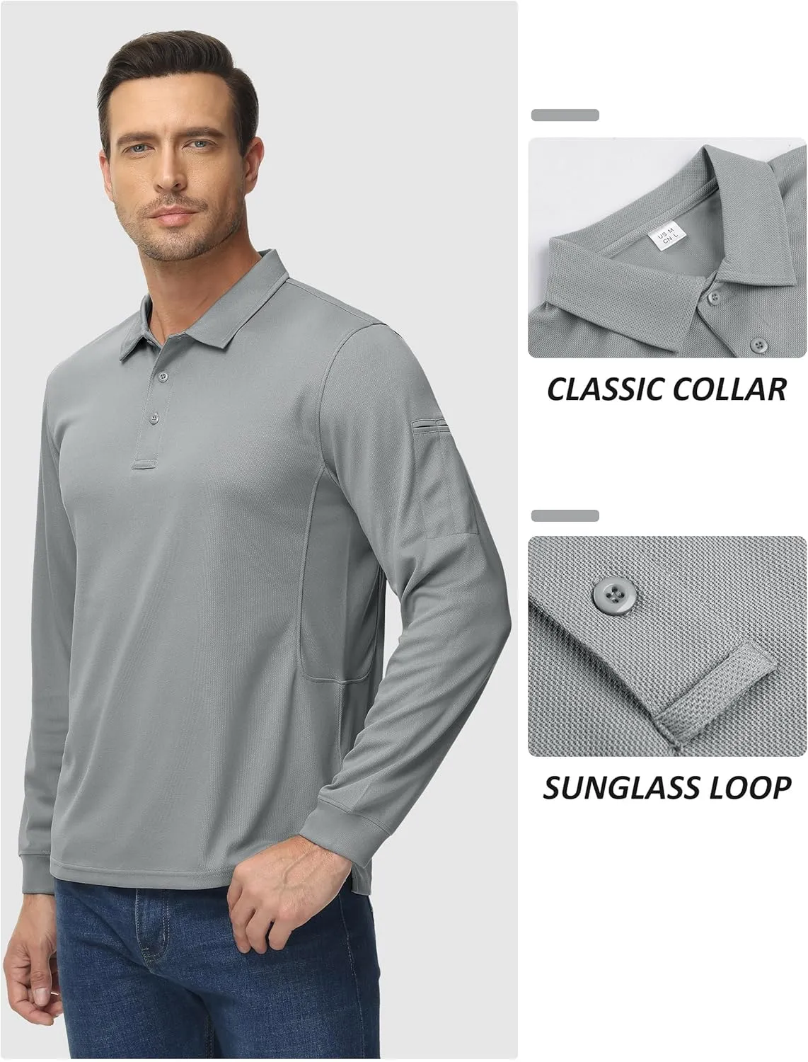 TACVASEN Men's Polo Shirts Long Sleeve Quick Dry Shirt Performance Tactical Shirts Golf Shirt Casual Outdoor Work Shirt
