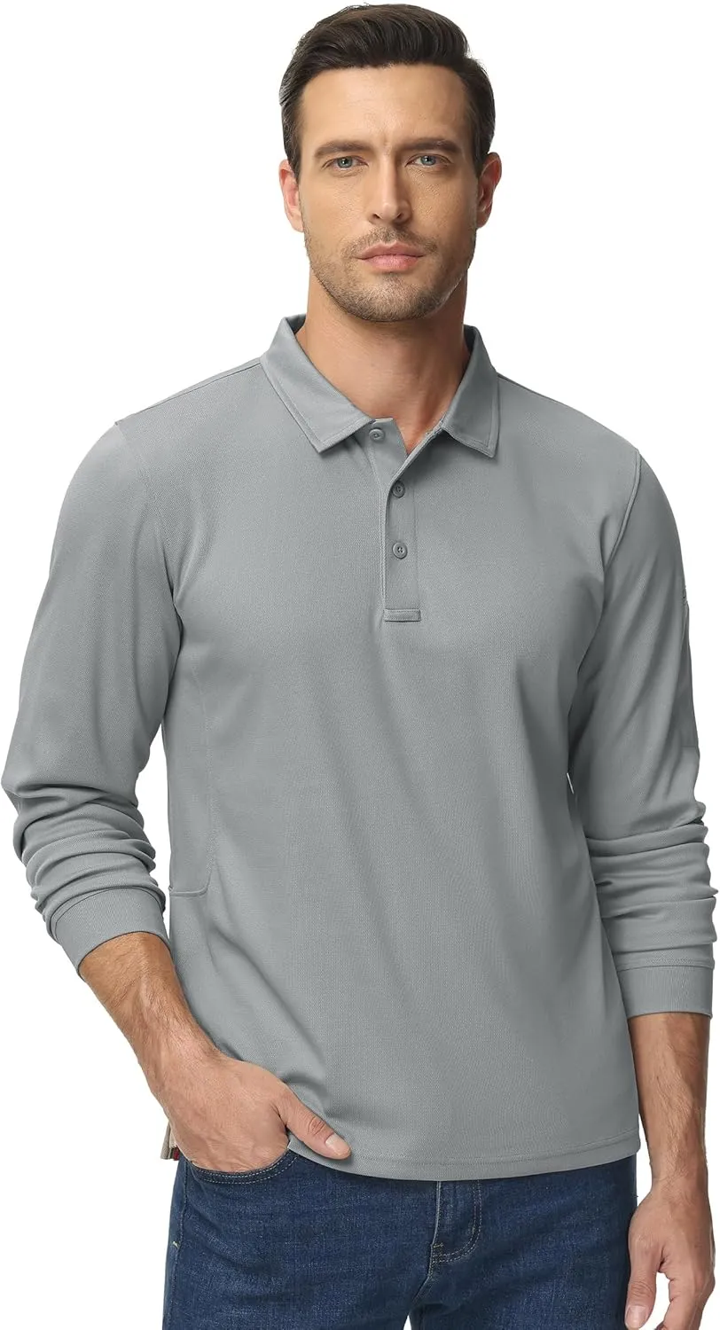 TACVASEN Men's Polo Shirts Long Sleeve Quick Dry Shirt Performance Tactical Shirts Golf Shirt Casual Outdoor Work Shirt