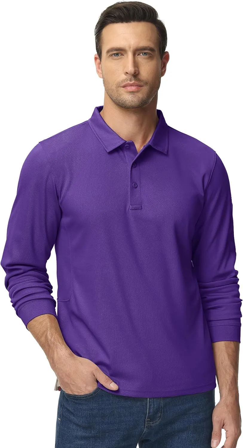 TACVASEN Men's Polo Shirts Long Sleeve Quick Dry Shirt Performance Tactical Shirts Golf Shirt Casual Outdoor Work Shirt