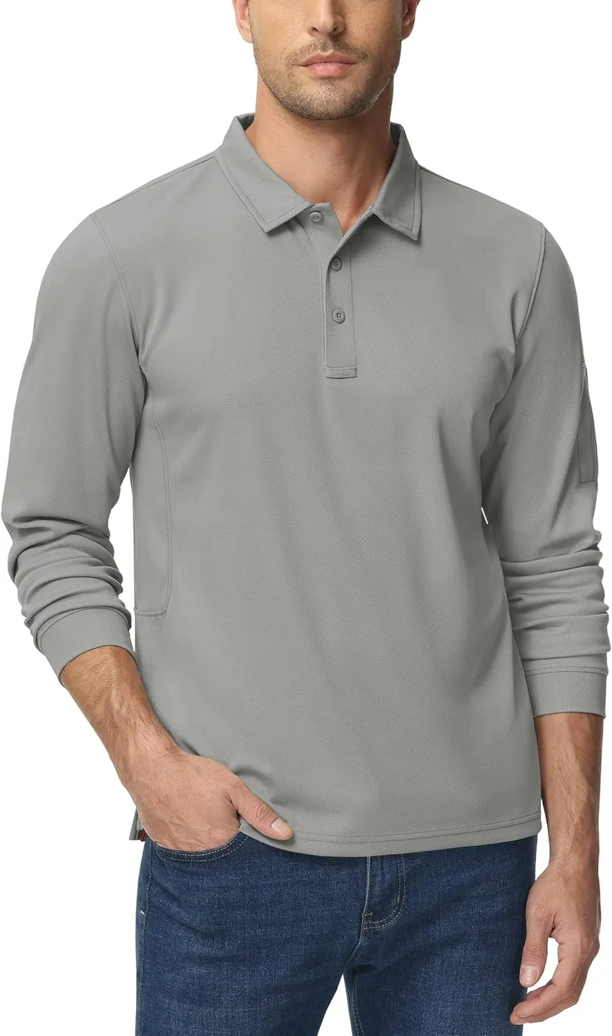 TACVASEN Men's Polo Shirts Long Sleeve Quick Dry Shirt Performance Tactical Shirts Golf Shirt Casual Outdoor Work Shirt