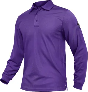 TACVASEN Men's Polo Shirts Long Sleeve Quick Dry Shirt Performance Tactical Shirts Golf Shirt Casual Outdoor Work Shirt