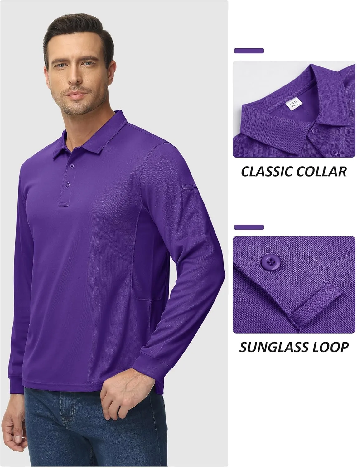 TACVASEN Men's Polo Shirts Long Sleeve Quick Dry Shirt Performance Tactical Shirts Golf Shirt Casual Outdoor Work Shirt