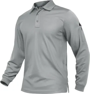 TACVASEN Men's Polo Shirts Long Sleeve Quick Dry Shirt Performance Tactical Shirts Golf Shirt Casual Outdoor Work Shirt