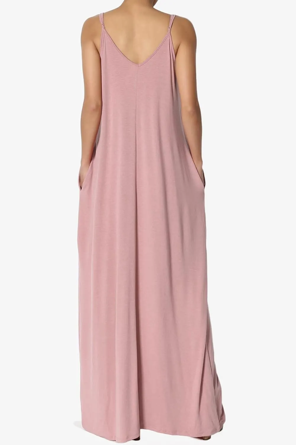 TheMogan Women's Casual V-Neck Draped Jersey Cami Long Maxi Dress W Pocket Summer Beach