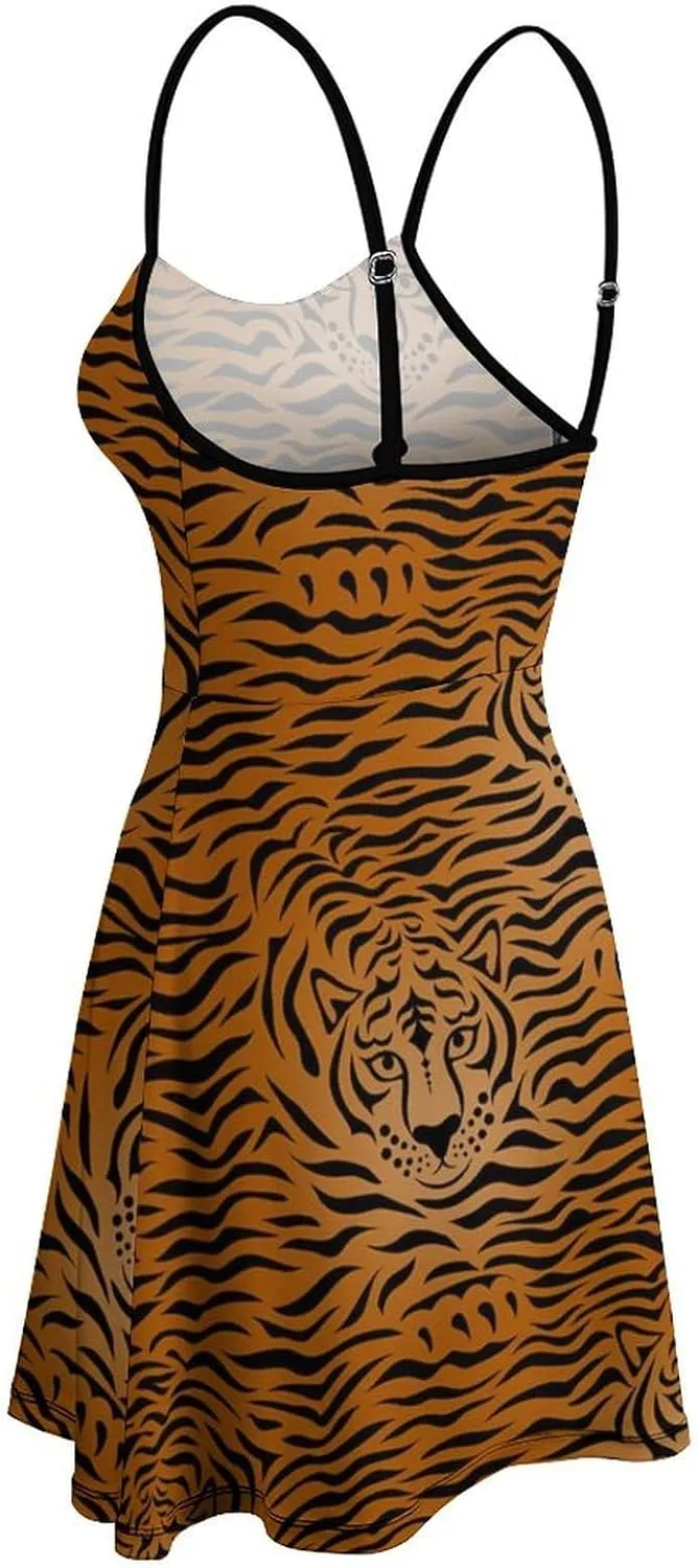Tiger Animal Print Women's Sleeveless Mini Dress Slip Tank Swing Sundress Party Club