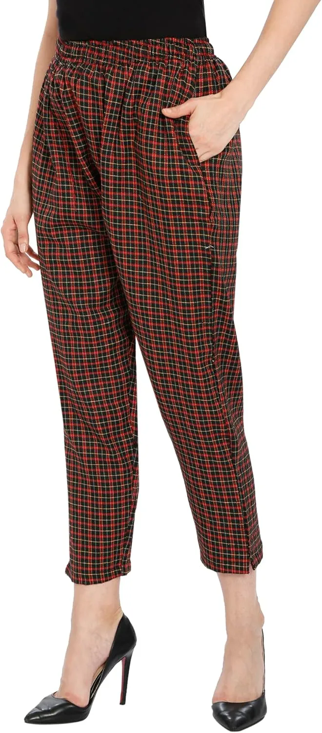 TNQ Women Winter Wear Checked Trouser || Woolen Trouser || Straight Fit Wollen Trouser with Pockets