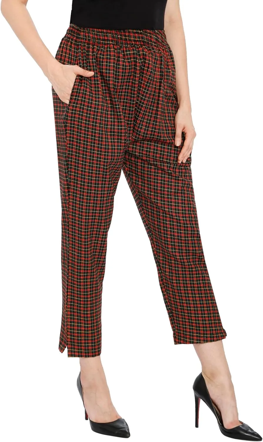 TNQ Women Winter Wear Checked Trouser || Woolen Trouser || Straight Fit Wollen Trouser with Pockets