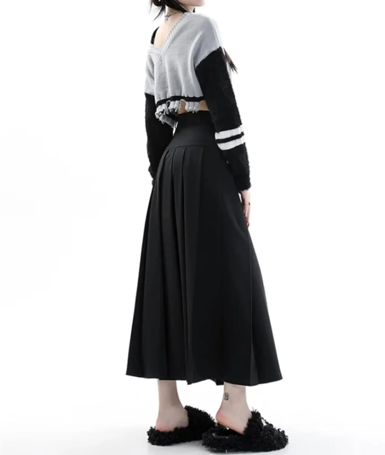 Vintage Medium Length Skirts Women Spring Summer High Waist Pleated Umbrella Skirt Y2K Female Clothes